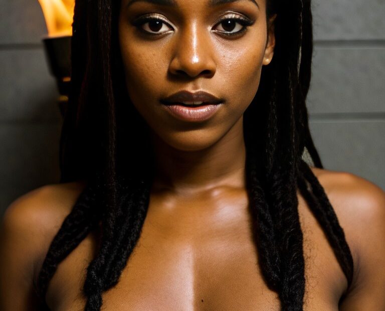 a young naked black woman with dreadlocks